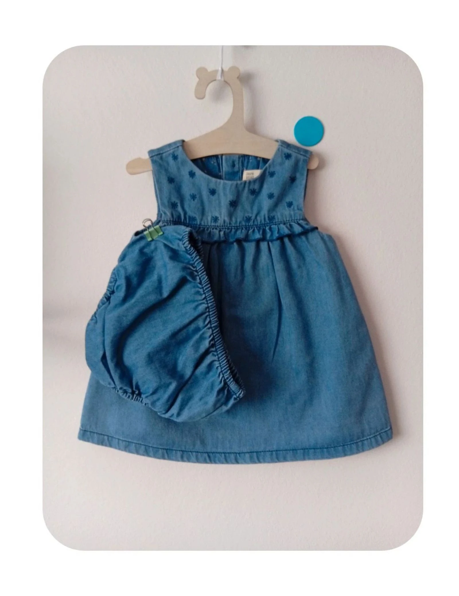 ZARA Baby Girl Denim Dress with Matching Bloomers – 9-12 Months (9M)